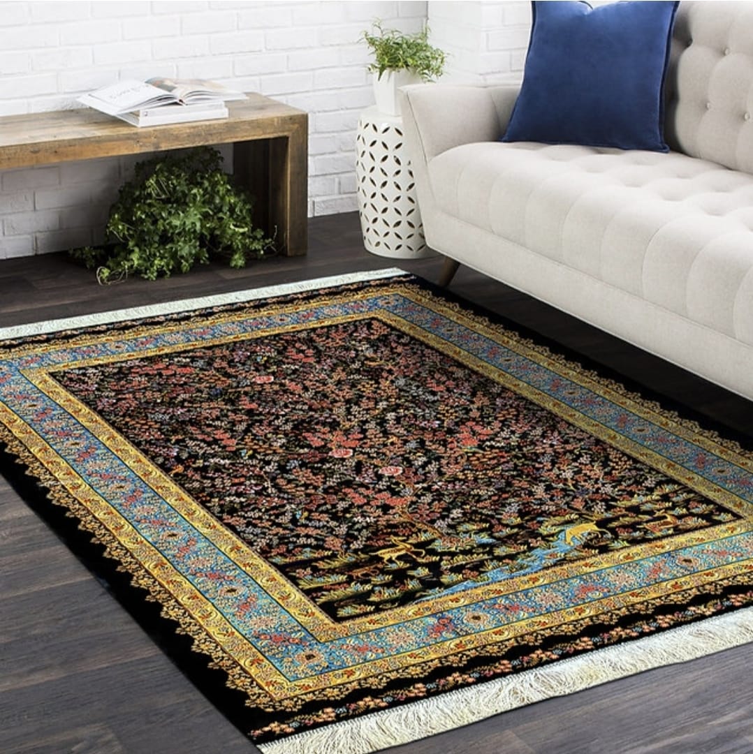 Persian Qom Silk Carpet two shade dark and light 