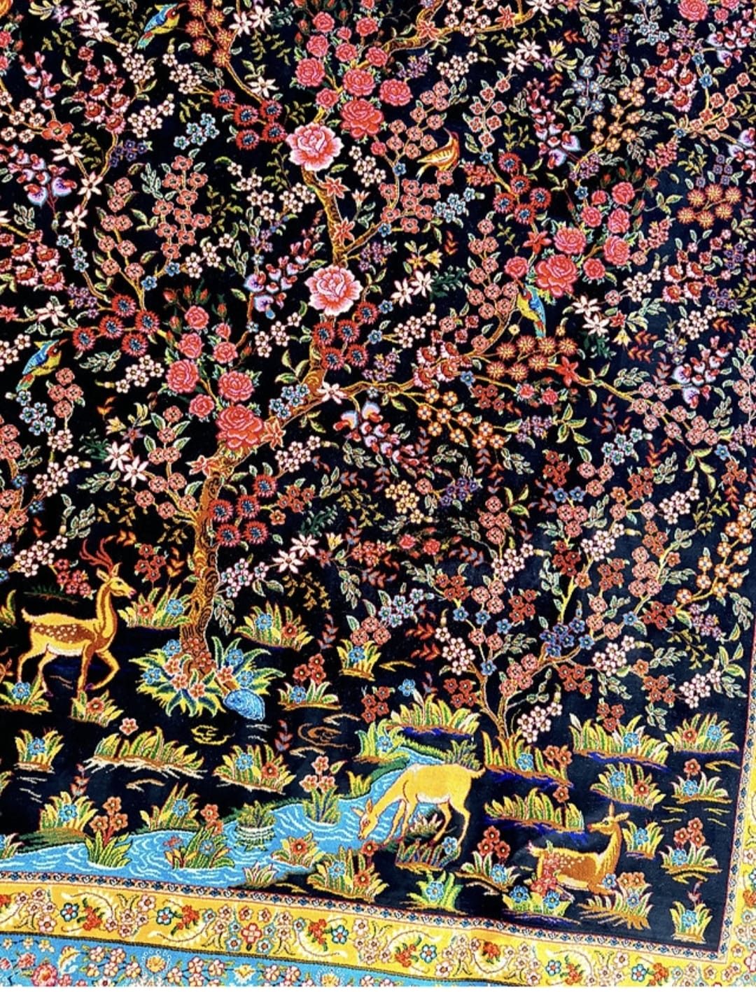Persian Qom Silk Carpet two shade dark and light 