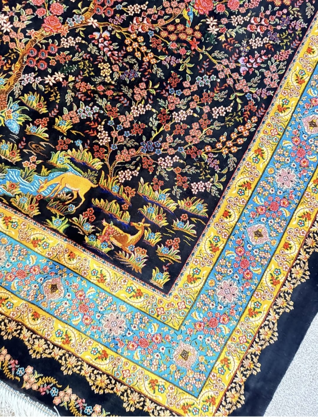 Persian Qom Silk Carpet two shade dark and light 