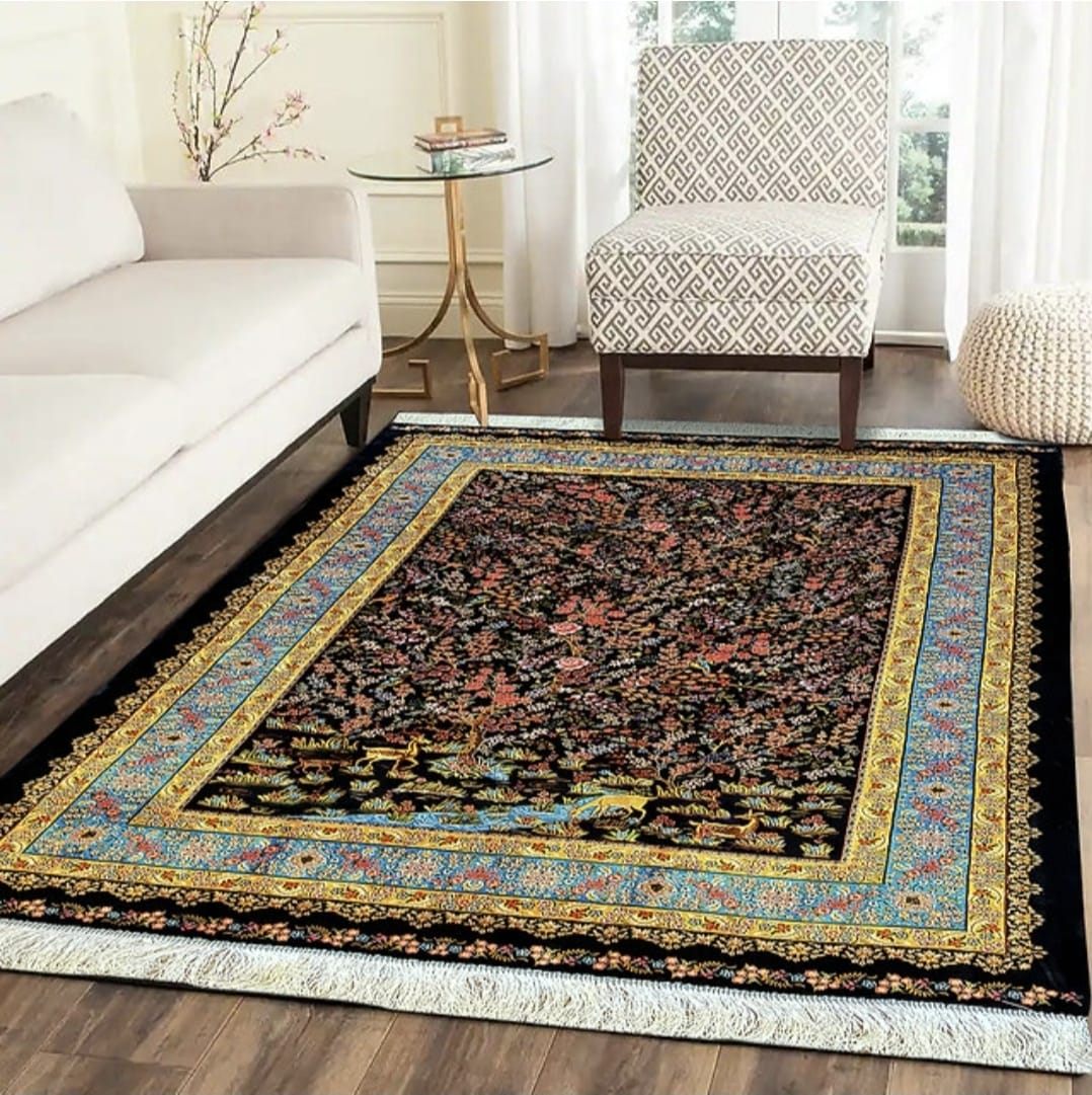 Persian Qom Silk Carpet two shade dark and light 