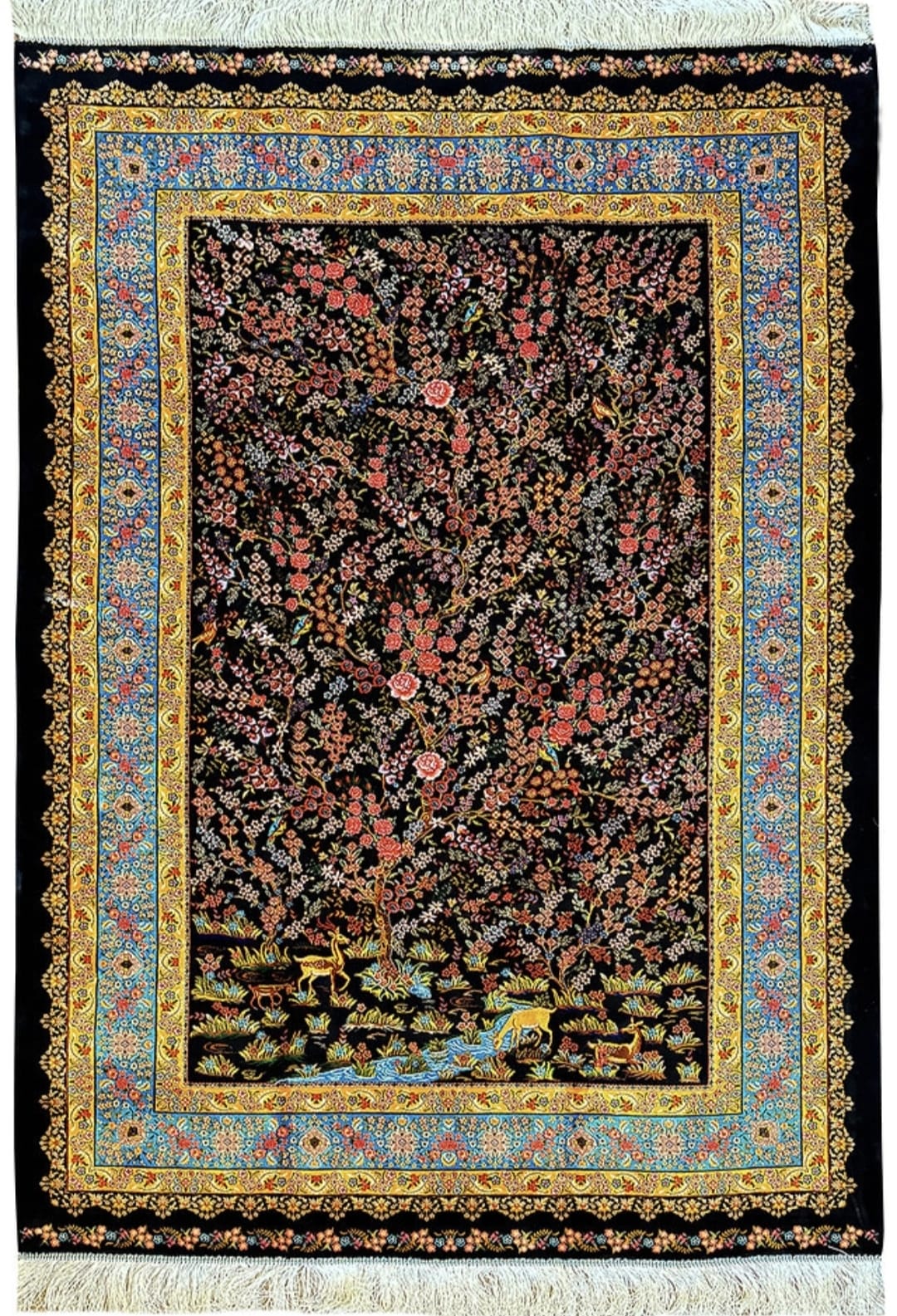 Persian Qom Silk Carpet two shade dark and light 