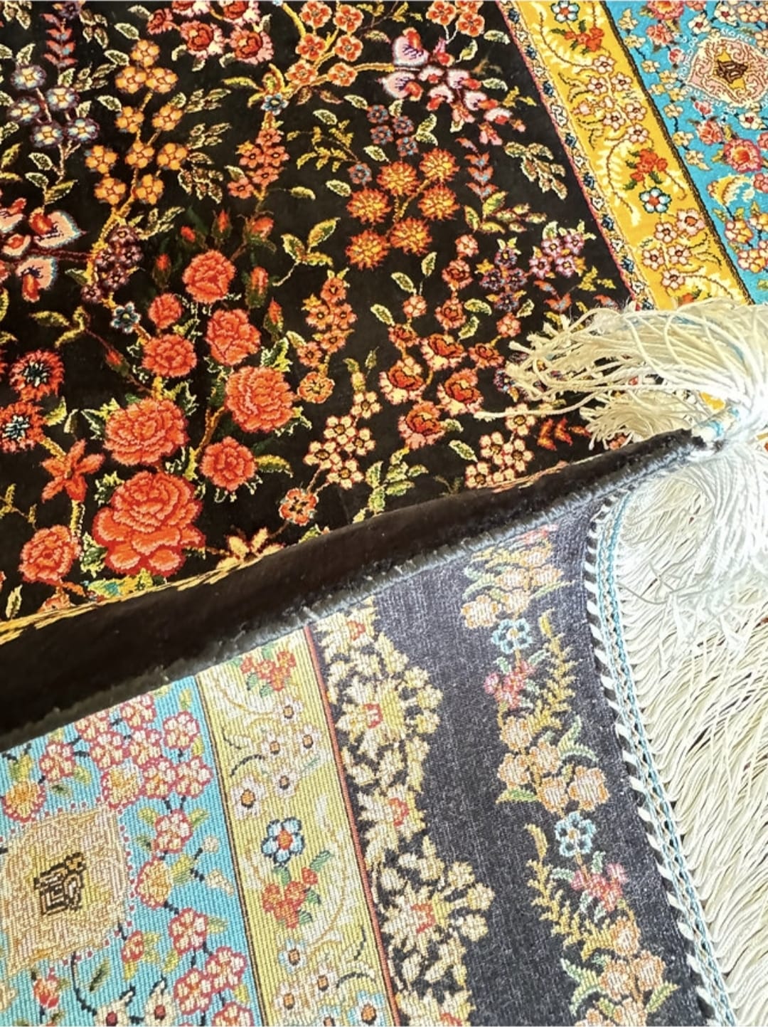 Persian Qom Silk Carpet two shade dark and light 