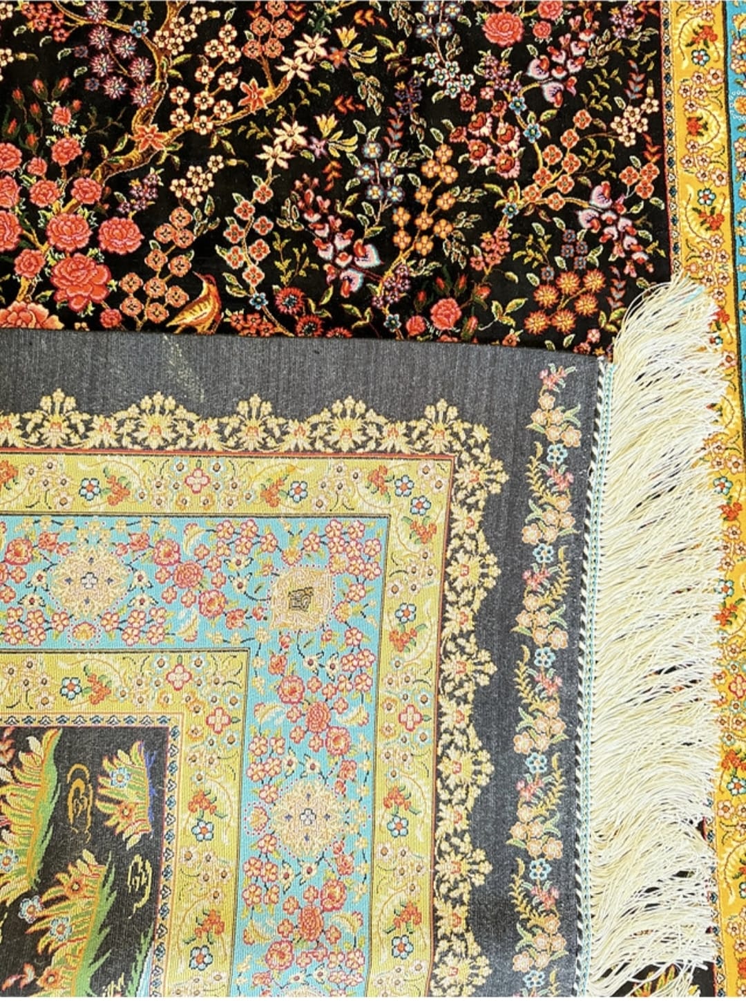 Persian Qom Silk Carpet two shade dark and light 