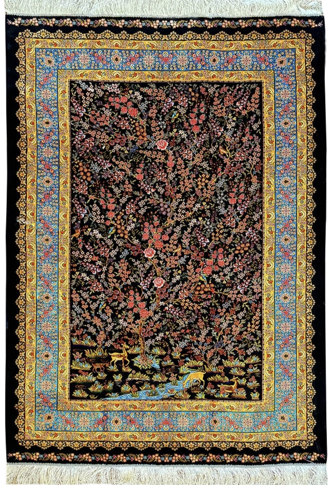 Persian Qom Silk Carpet two shade dark and light 