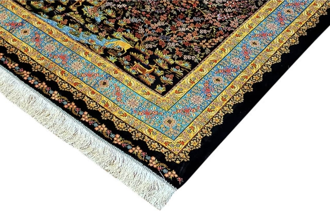 Persian Qom Silk Carpet two shade dark and light 