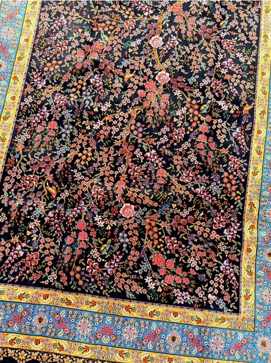 Persian Qom Silk Carpet two shade dark and light 